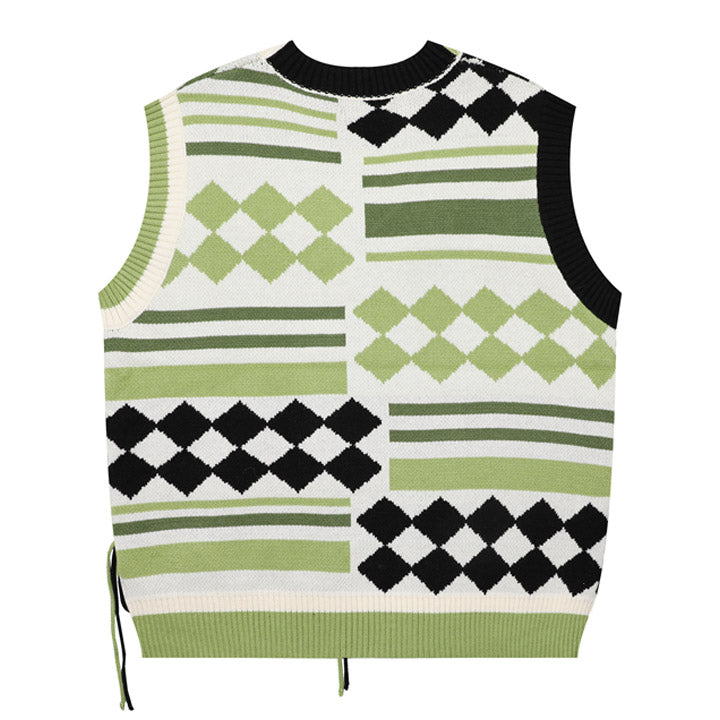 Green and Black Sleeveless Sweater