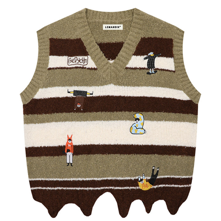 stripe sweater vest with funny character