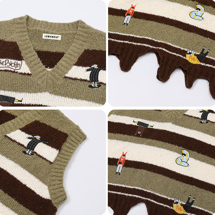 colorful stripe sweater vest cartoon patch