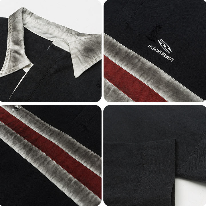 black and red long sleevepolo shirt