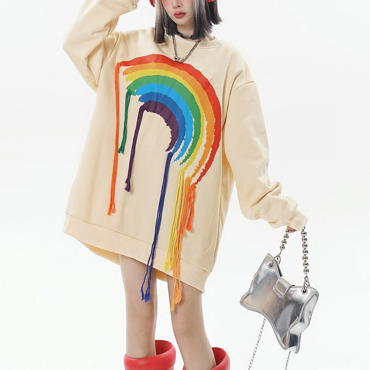 LEMANDIK® Rainbow Tassel Drip Loose Sweatshirt