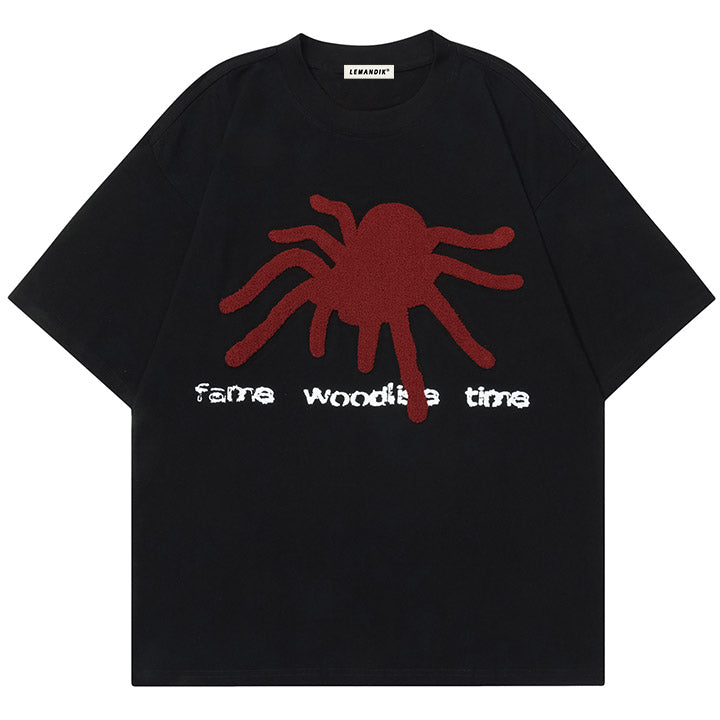 spider and letter pattern T-shirt