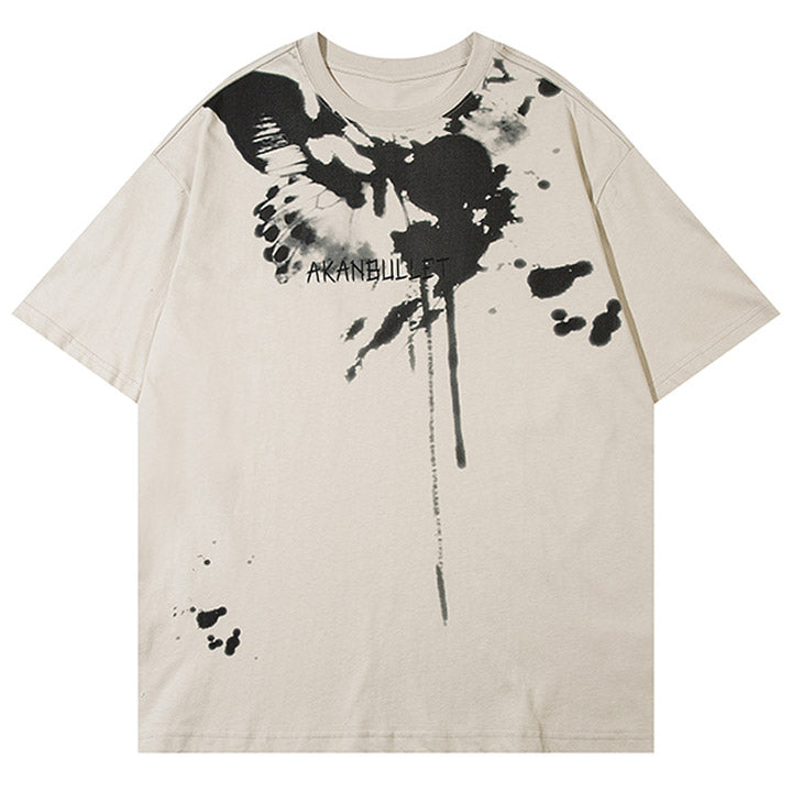 LEMANDIK® Vintage Schmetterling T-Shirt mit Tintendruck