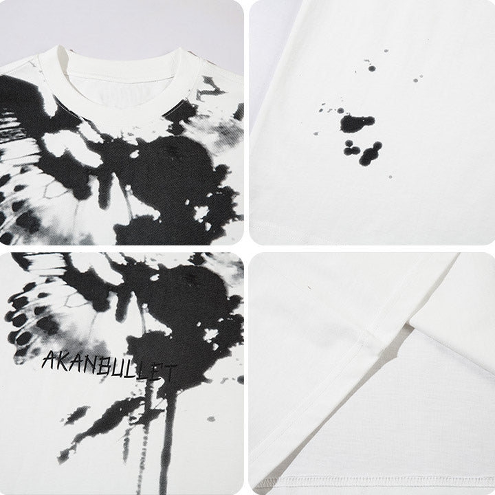 LEMANDIK® Vintage Schmetterling T-Shirt mit Tintendruck