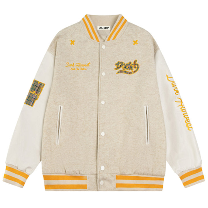 colorful stitching letter varsity jacket