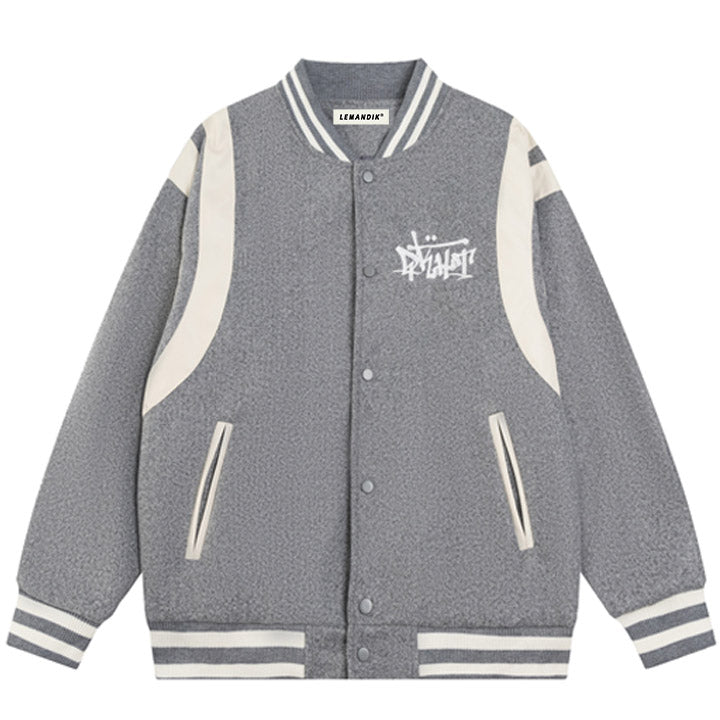 grey and white letter varsity jacket