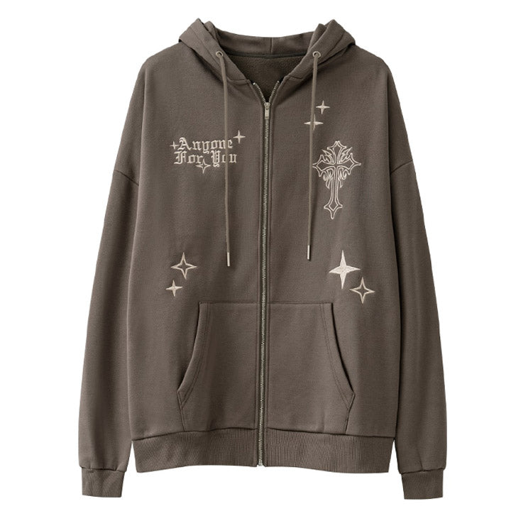 cross and star pattern hoodie
