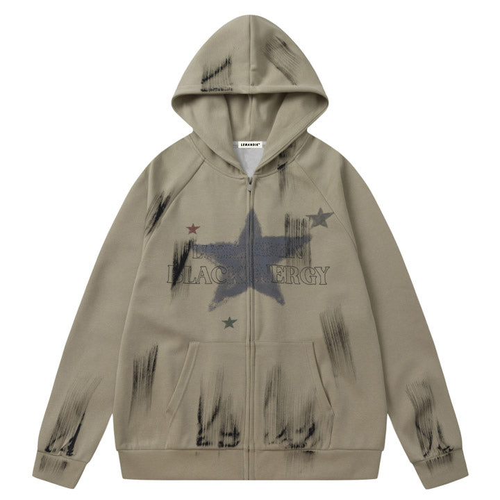 star graffiti zip-up hoodie 