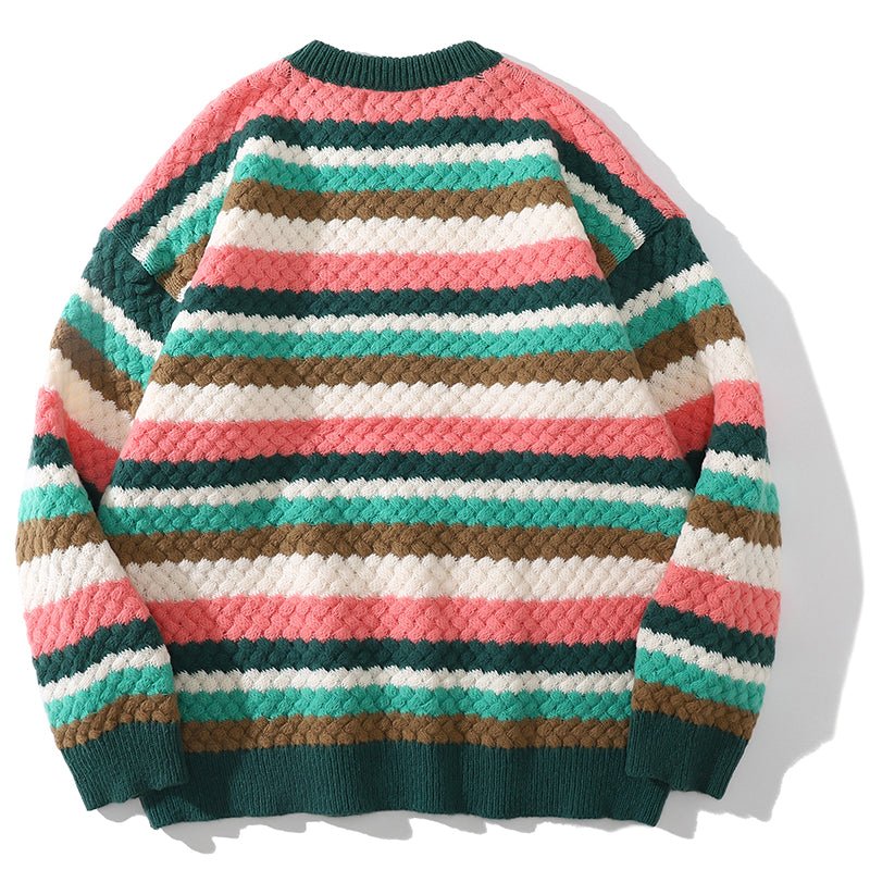 Cable Knit Crewneck Sweater Patchwork Color