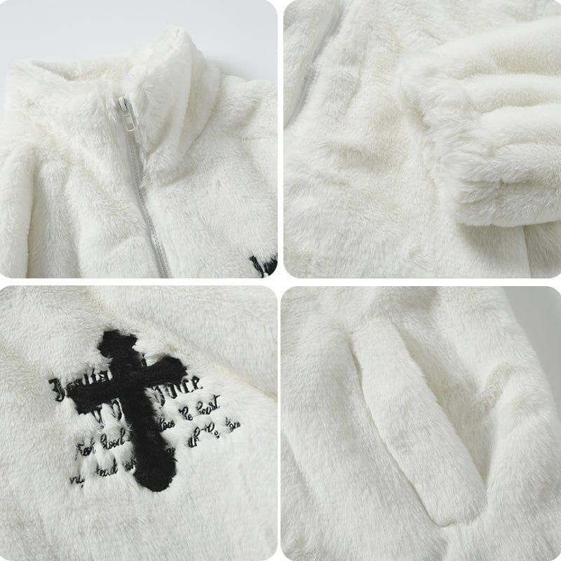 Lemadik Faux Fur Winter Coat Embroidery Cross