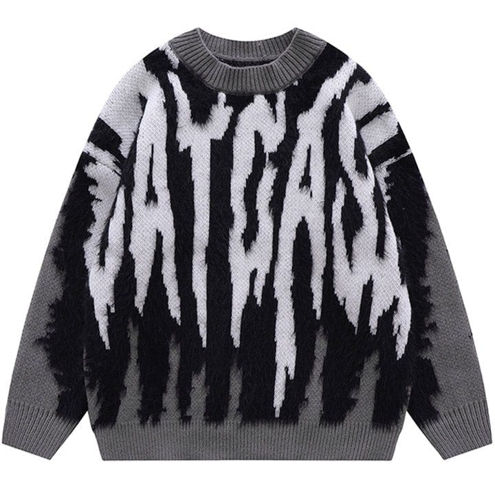 LEMANDIK Knit Sweater Tie Dye Letter Patch Dark Grey L